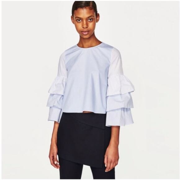 Zara Trafaluc collection blue three layer sleeve top blouse - Picture 2 of 7